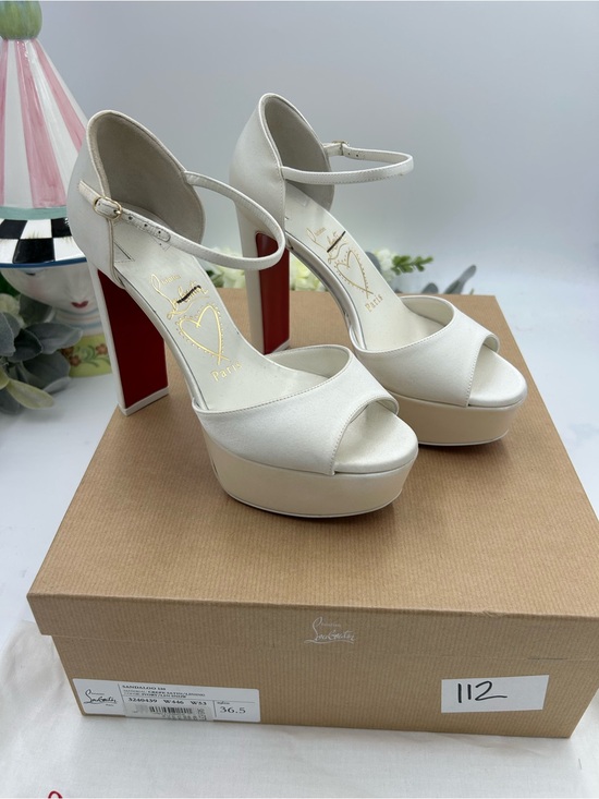 Women\'s Christian Louboutin sandaloo 130 mm  sandals in ivory crêpe satin 36.5